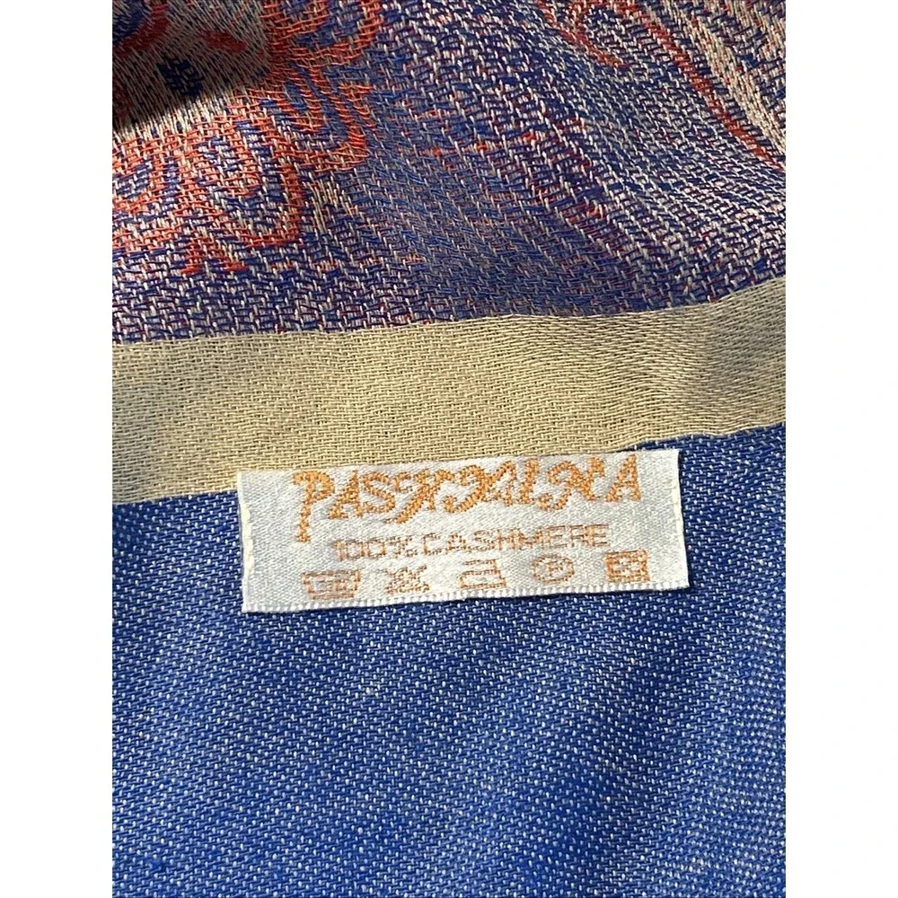 Pashmina Scarf Wrap Shawl 100% Cashmere Blue Paisley 27